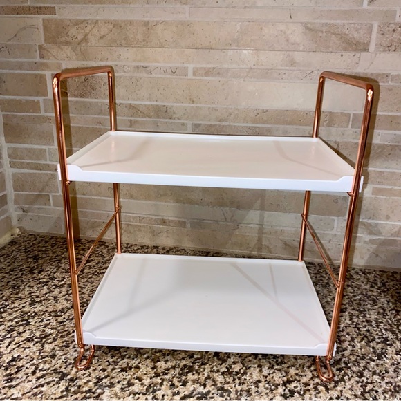 Desktop Cosmetics Storage Rack Rose Gold 2 Layers Bathroom Makeup Organizer - Picture 13 of 16
